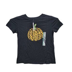 Womens Mighty Fine Black Leopard Print Pumpkin T Shirt Short Sleeve Halloween M